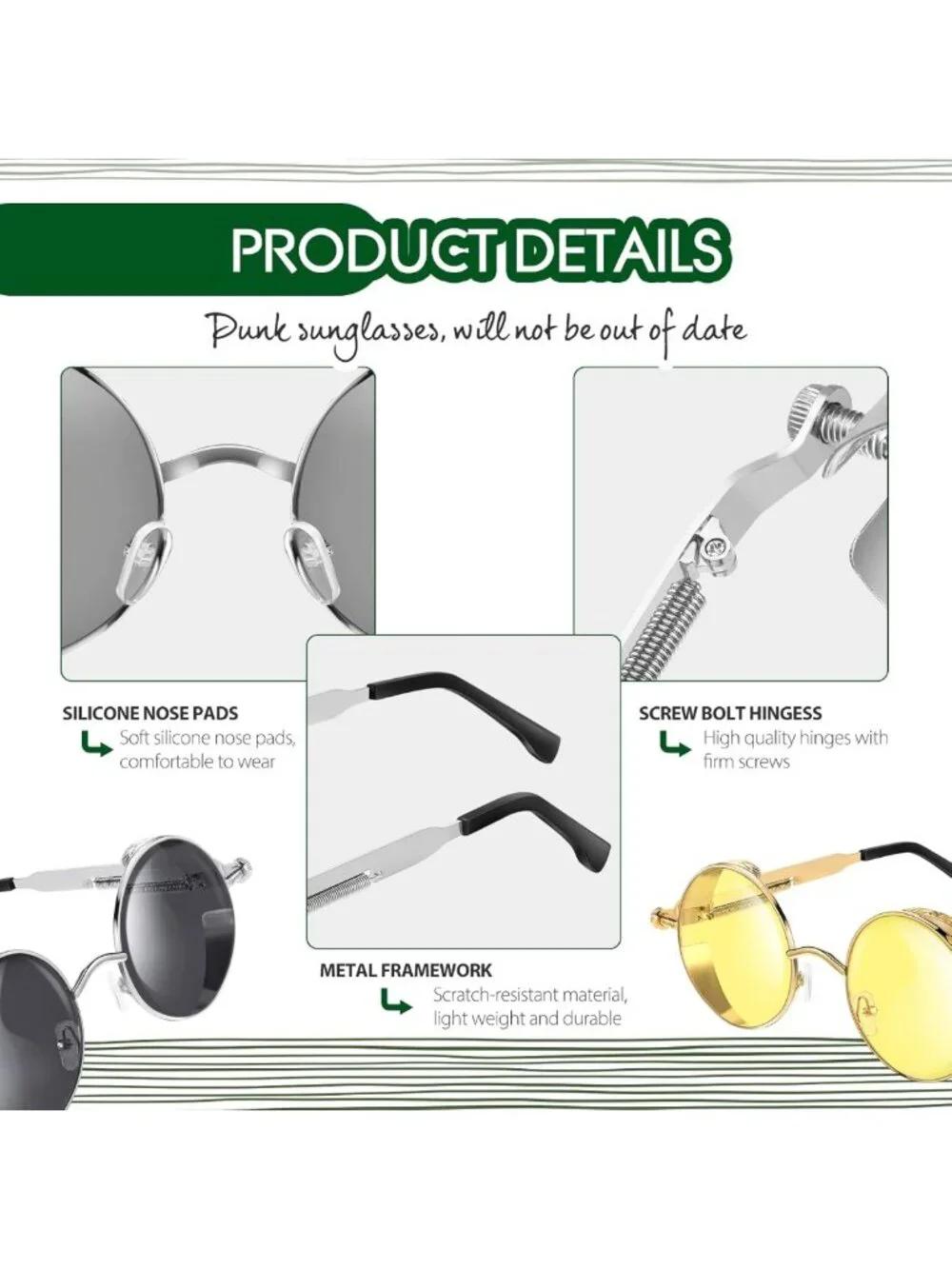 12 Pairs Steampunk Round Sunglasses | Vintage Retro Circle Glasses for All